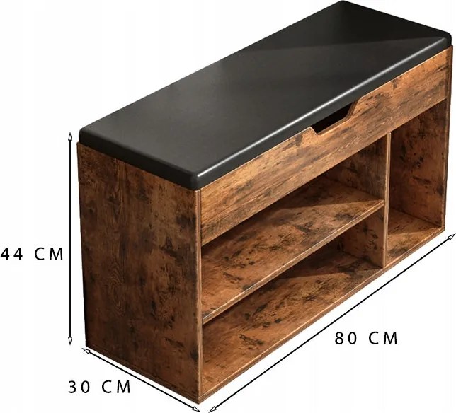 Przestronna szafka na buty z siedziskami do przechowywania 2 półki drewniane w stylu retro loft