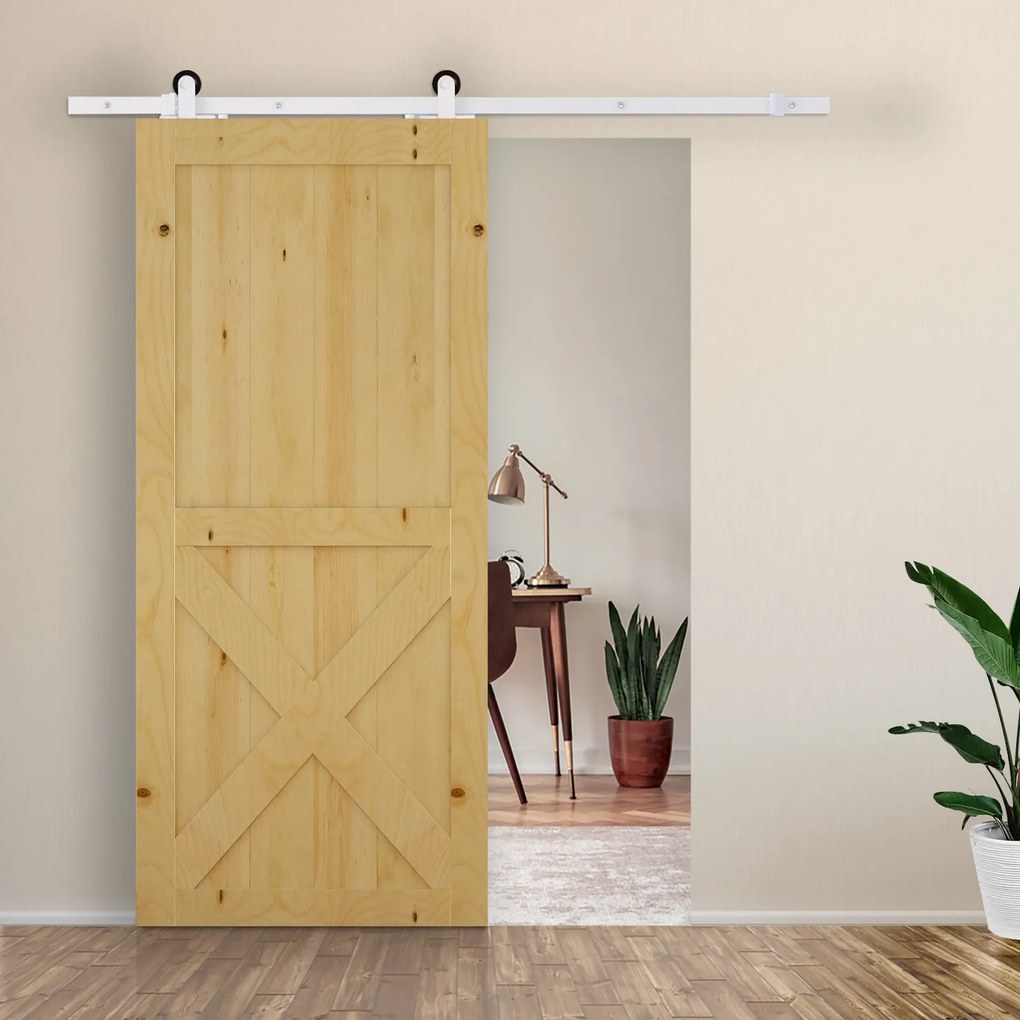 HOMCOM Zestaw Okuć do Drzwi Przesuwnych, Ciche Rolki, Oszczędność Miejsca, Stal Węglowa, Biały, 183 cm