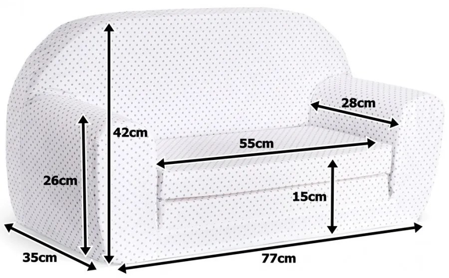 Mini sofka dla dzieci, piankowa 77x35cm rozkładana - błękitny w białe chmurki z drabinką
