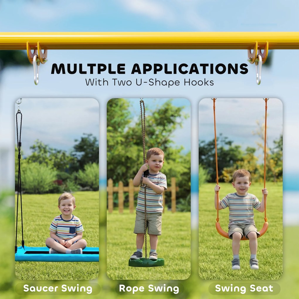 AIYAPLAY Składany stojak na huśtawkę, z ramą w kształcie litery A, 2 haki, 4 kotwy gruntowe, dla dzieci od 9 miesięcy do 8 lat, 128x155x157 cm, niebieski | Aosom PL