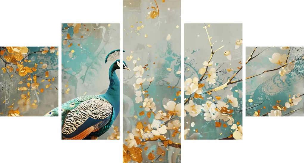 Obraz - Paw ze złotą dekoracją (125x70 cm)