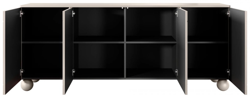 Komoda Sonatia II 200 cm czterodrzwiowa na nogach kulach - kaszmir