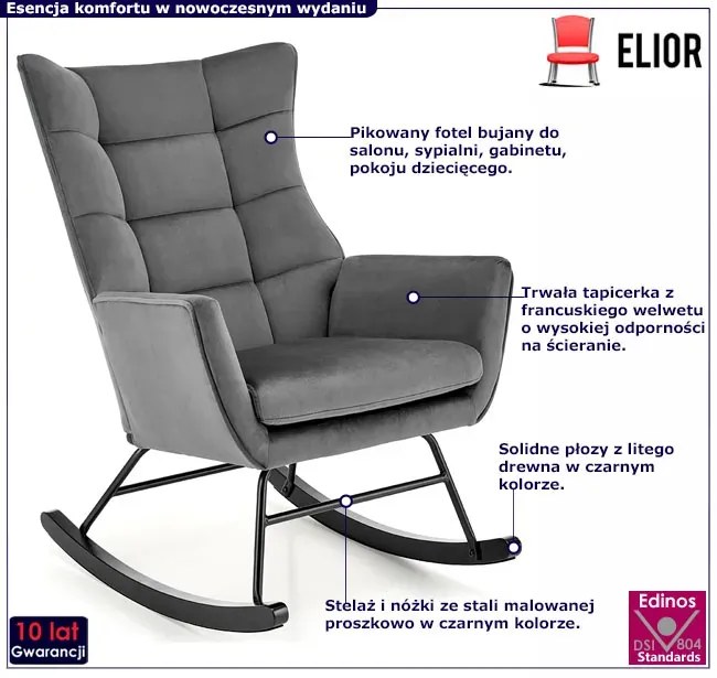 Tapicerowany popielaty bujany fotel C9-B06