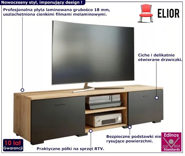 Nowoczesna szafka RTV dąb artisan + czarny - Armo