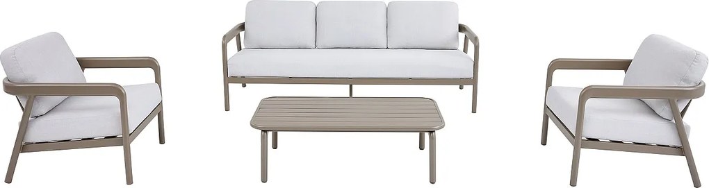 Zestaw mebli ogrodowych z aluminium: kanapa  3-osobowa, 2 fotele i stolik kawowy - Taupe - ZAYORA od MYLIA