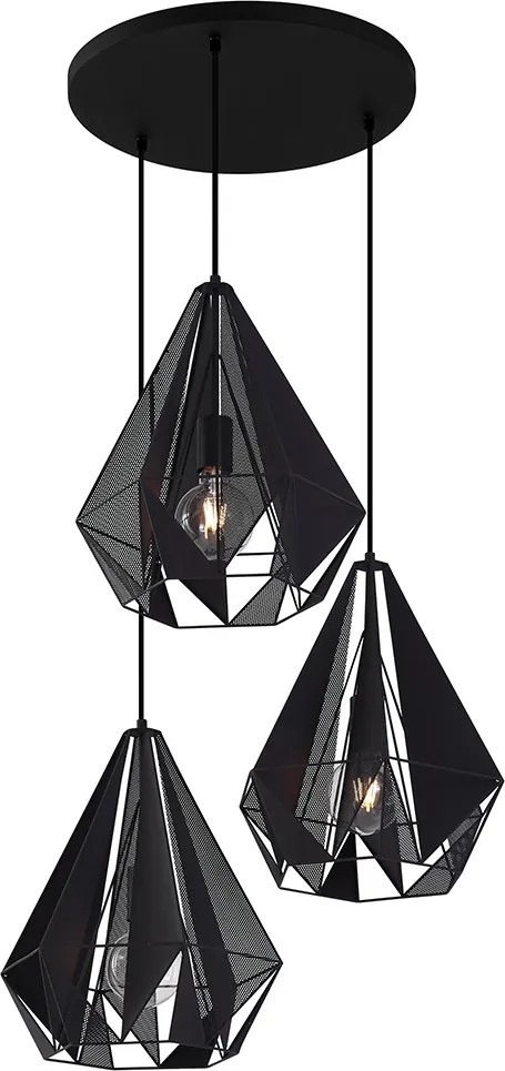 Industrialna lampa wisząca czarna z siatką 3-światłowa - Carcass