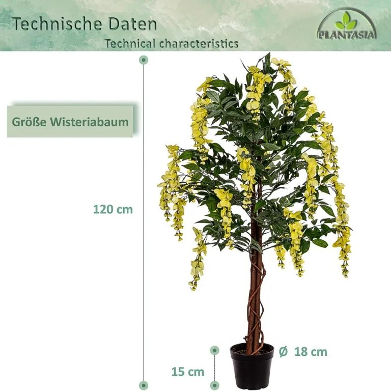 PLANTASIA Sztuczne drzewko, 120 cm, Wisteria krem