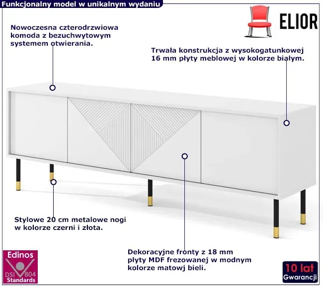 Biała stojąca frezowana szafka rtv - Sablo 4X
