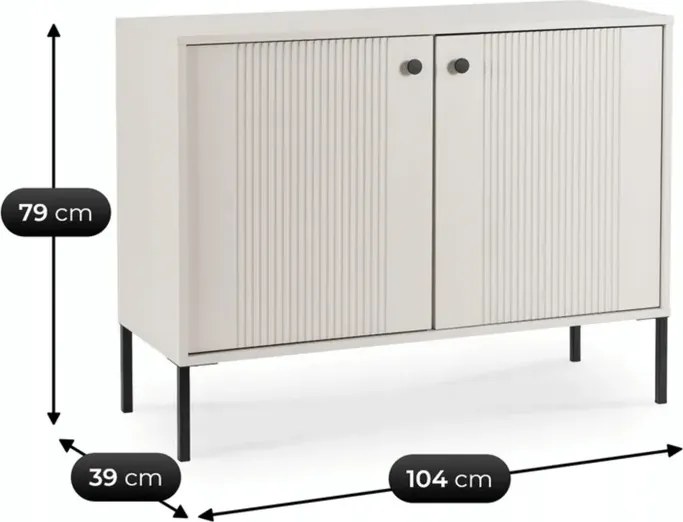 Komoda do Salonu SOFT 104 cm Kaszmir Ryflowana Dwudrzwiowa Japandi