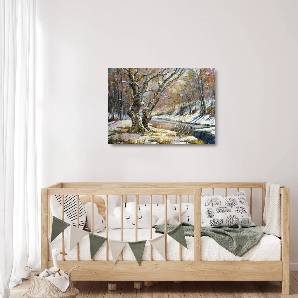 Obraz na szkle namalowanego zimowego krajobrazu (70x50 cm)