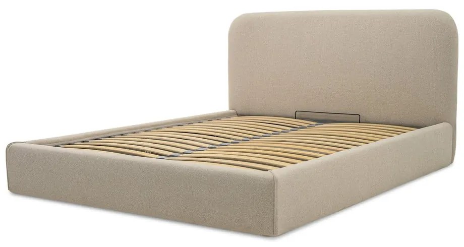 Beżowe tapicerowane łóżko dwuosobowe ze schowkiem ze stelażem 140x190 cm Sea – Scandic