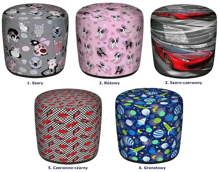 Granatowa okrągła pufa dziecięca w rakiety R4-K85