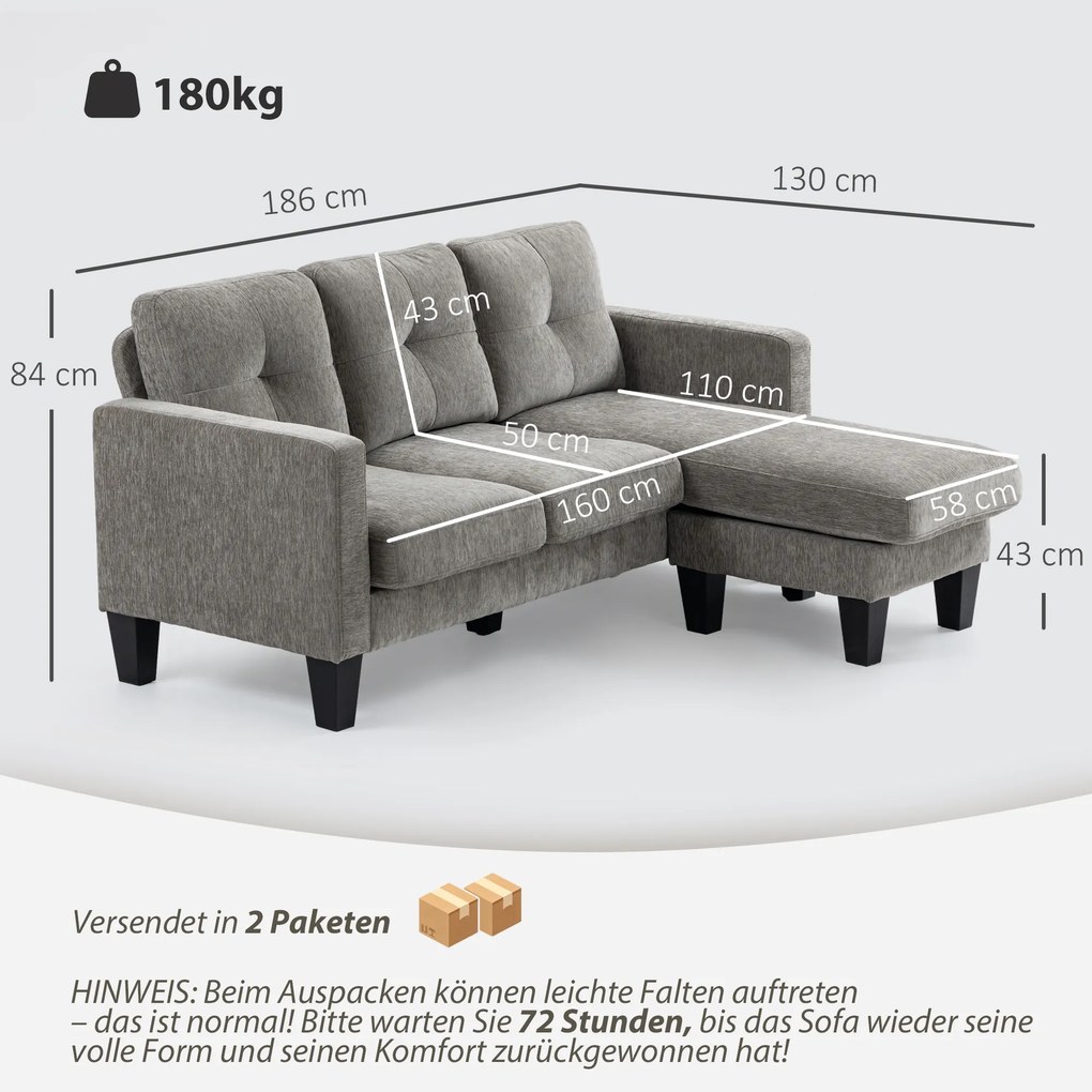 HOMCOM narożnik sofa w kształcie L z odwracalną chaiselongue tapicerowana tkaniną lnianą wygodna kanapa brązowa | Aosom PL
