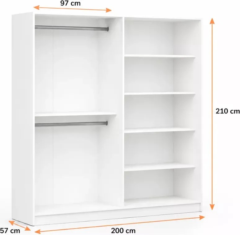 Szafa Chelly 4D 200 cm biała – szafa czterodrzwiowa z półkami i drążkami, nowoczesna szafa do sypialni