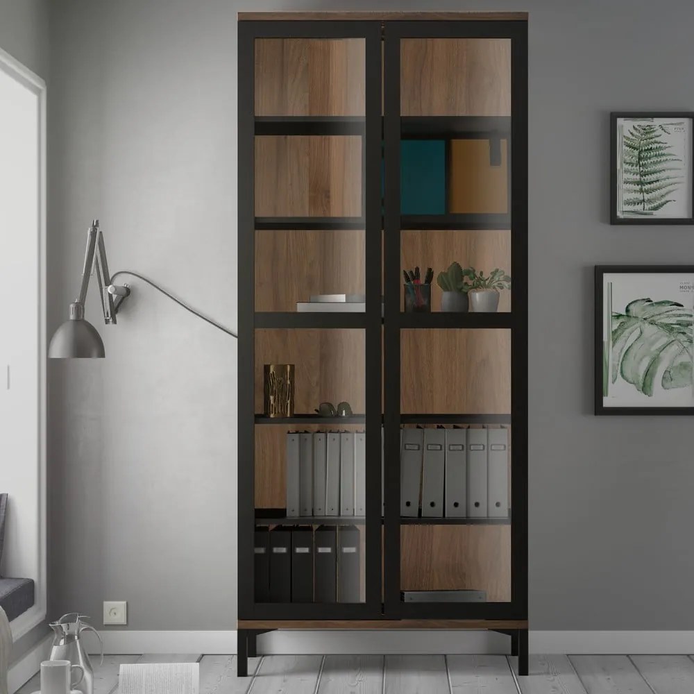 Czarno-naturalna witryna w dekorze orzecha 89x203x36 cm Roomers – Tvilum
