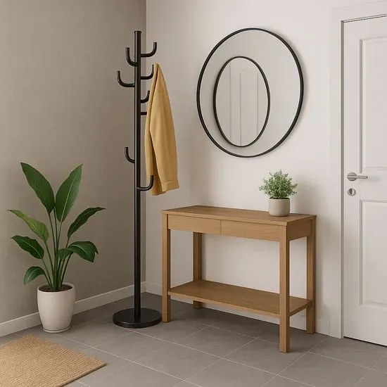 Czarny metalowy wieszak stojący z 8 haczykami - Zorin