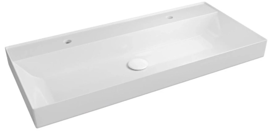 Umywalka z konglomeratu blatowa prostokątna biała NAVI | Różne rozmiary | Z otworem na baterię lub bez : Otwór na baterię - Bez otworów, Rozmiar - 100 x 45 cm