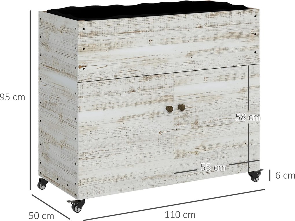 Outsunny Podwyższane Grządki Drewniane z Szufladą Szklarnia na Kółkach Skrzynia Ziołowa 110x50x95cm Biały | Aosom PL