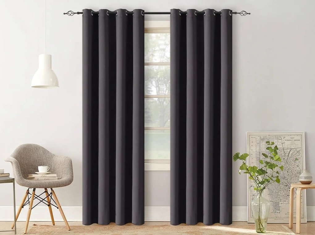 Czarna zasłona OXFORD 140x250 cm Zawieszanie: Taśma z wiązaniami