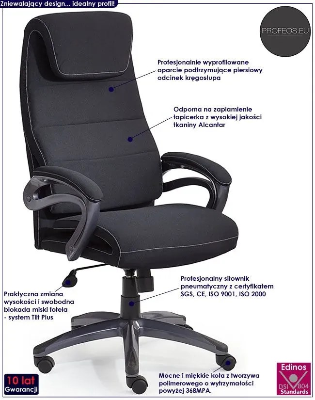Fotel Czarny Nowoczesny Biurowy E8-M18