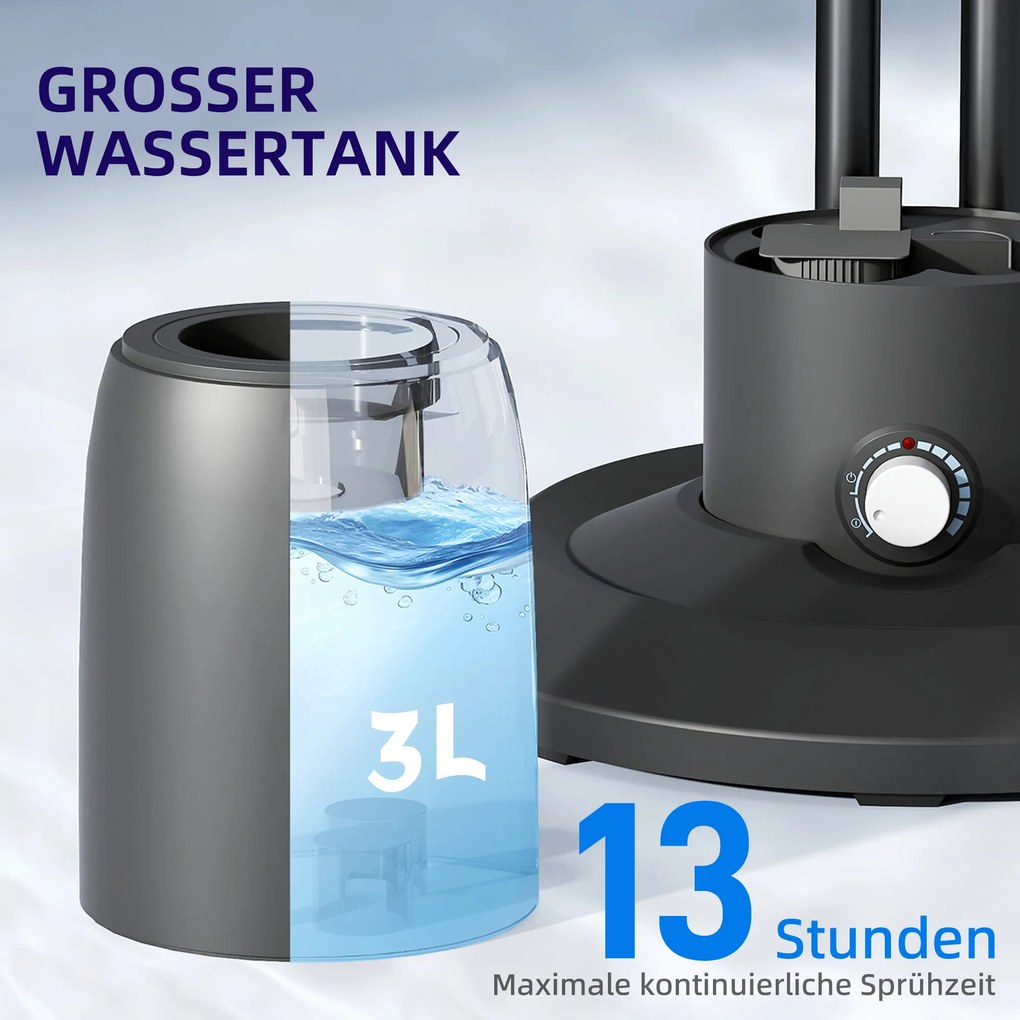 HOMCOM Wentylator z funkcją rozpylania mgiełki, zbiornik 3L, obrotowy o 75 stopni, 3 prędkości, mobilny, 125 cm, Czarny