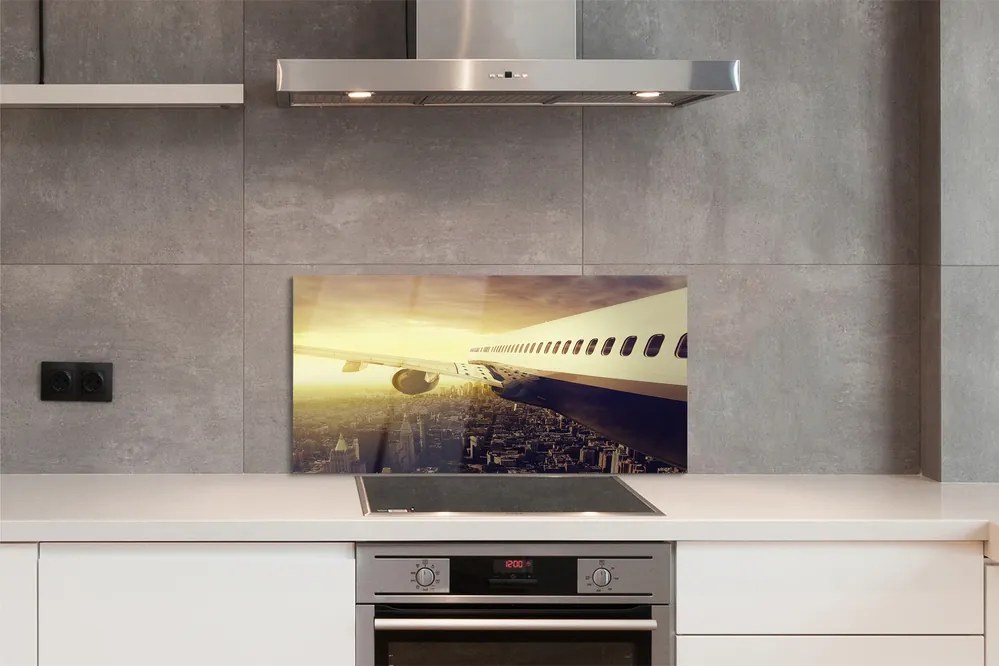 Panel nad Blat Kuchenny Samolot nad Miastem o Zachodzie