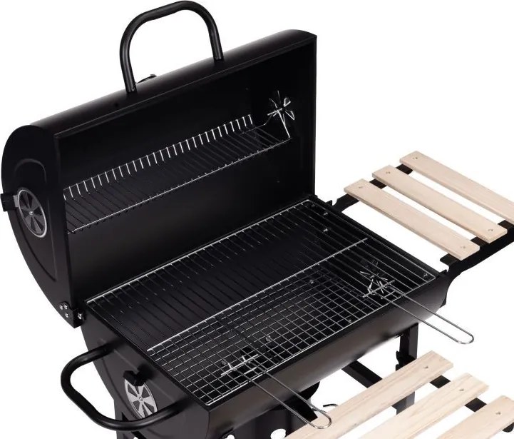 Grill węglowy ogrodowy z pokrywą i termometrem SK27A na kółkach