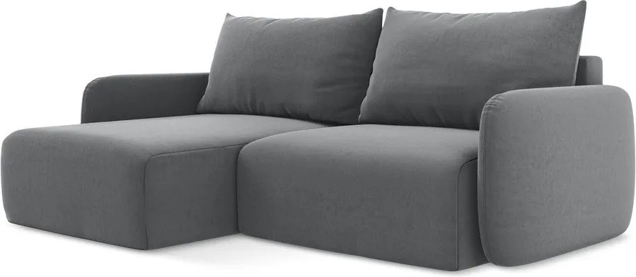 Szary aksamitny rozkładany/ze schowkiem narożnik (lewostronny/z szezlongiem) Kalena – Makamii