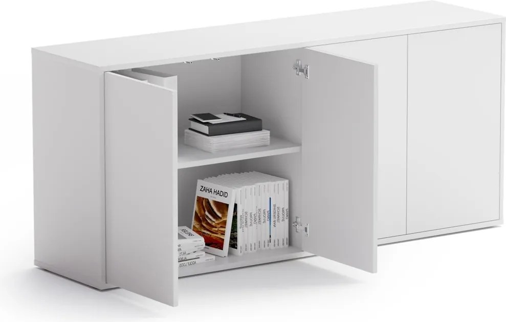 Komoda biurowa BLOCK, 1600 × 400 × 710 mm, 4 drzwi, biały