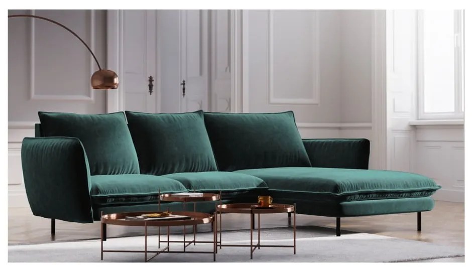 Morska narożna aksamitna sofa prawostronna Cosmopolitan Design Vienna