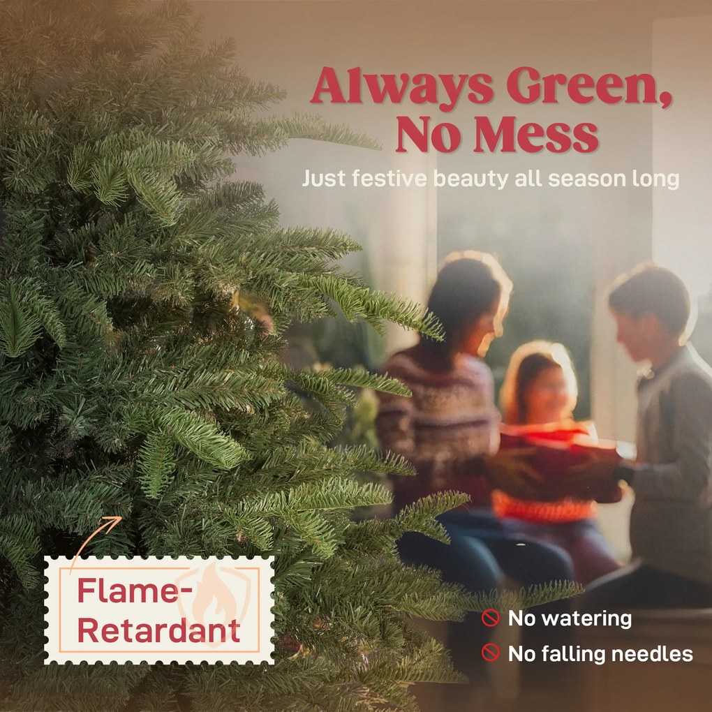 HOMCOM Sztuczna choinka z realistycznymi gałęziami, jodła ze składanym stojakiem, ognioodporna, tworzywo sztuczne, metal, zielony | Aosom PL