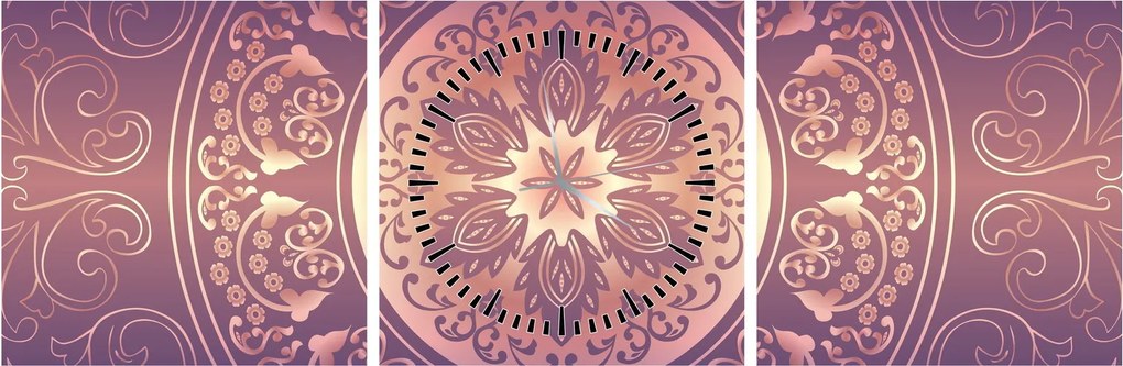 Obraz - Mandala na fioletowym gradiencie (z zegarem) (90x30 cm)