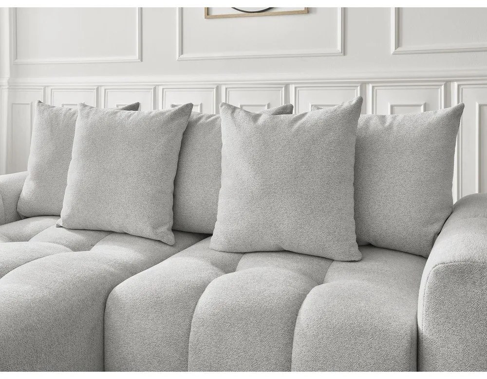 Jasnoszary rozkładany narożnik z tkaniny szenilowej ze schowkiem (lewostronny/z szezlongiem) Roxelane – Bobochic Paris