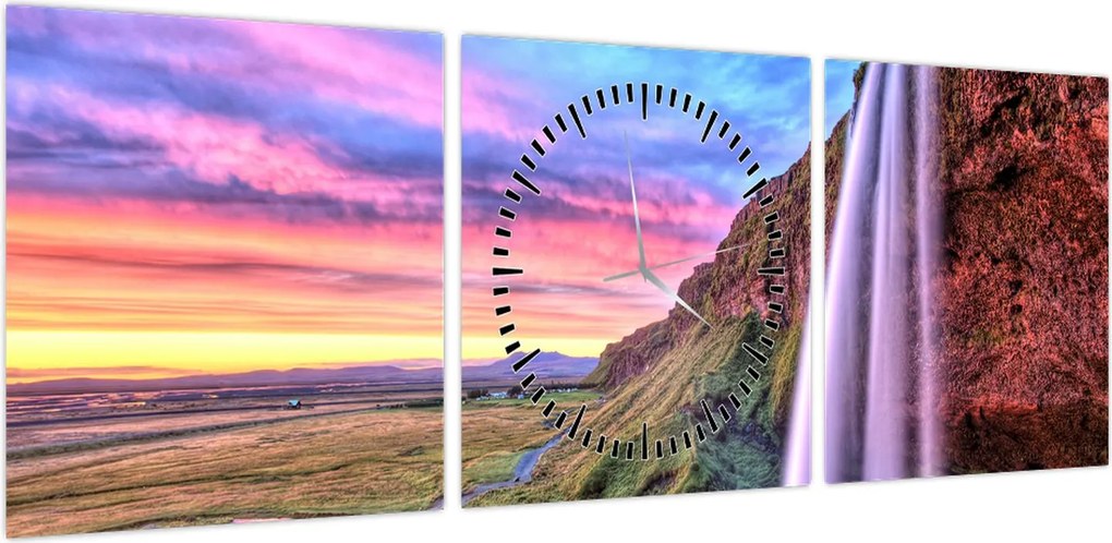Obraz - Wodospad Seljalandsfoss (z zegarem) (90x30 cm)