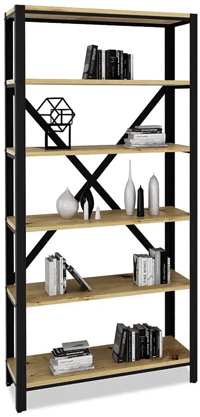 Loftowy regał na książki czarny + dąb artisan K6-K35