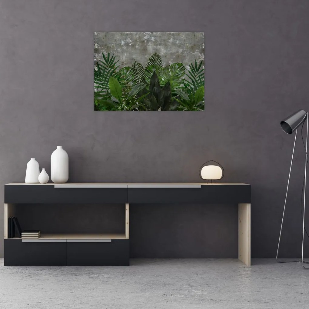 Obraz - Betonowa ściana z roślinami (70x50 cm)
