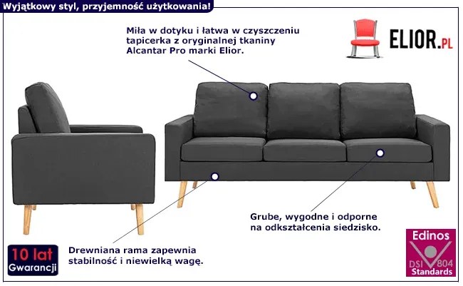 4-osobowy zestaw wypoczynkowy z fotelem, ciemnoszary - Muria 4X