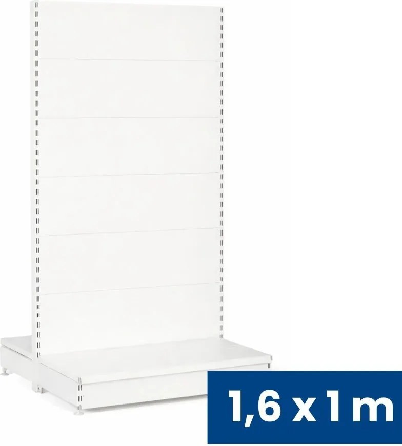 Regał sklepowy obustronny, pełne ścianki, 1600 x 1000 x 900 mm, podstawowy, biały