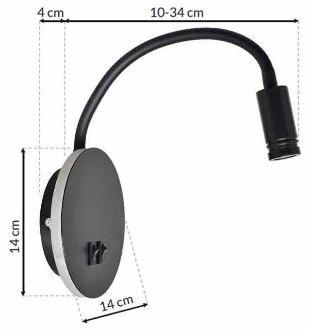 Lampka nocna, czarna BASE 8W+2W BLACK na kole