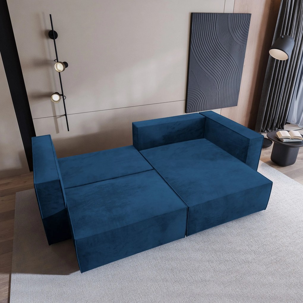 Masseno Narożnik NERIO z funkcją spania i pojemnikiem na pościel Narozniki L, Rozkładana sofa - Niebieski, MONOLITH 77