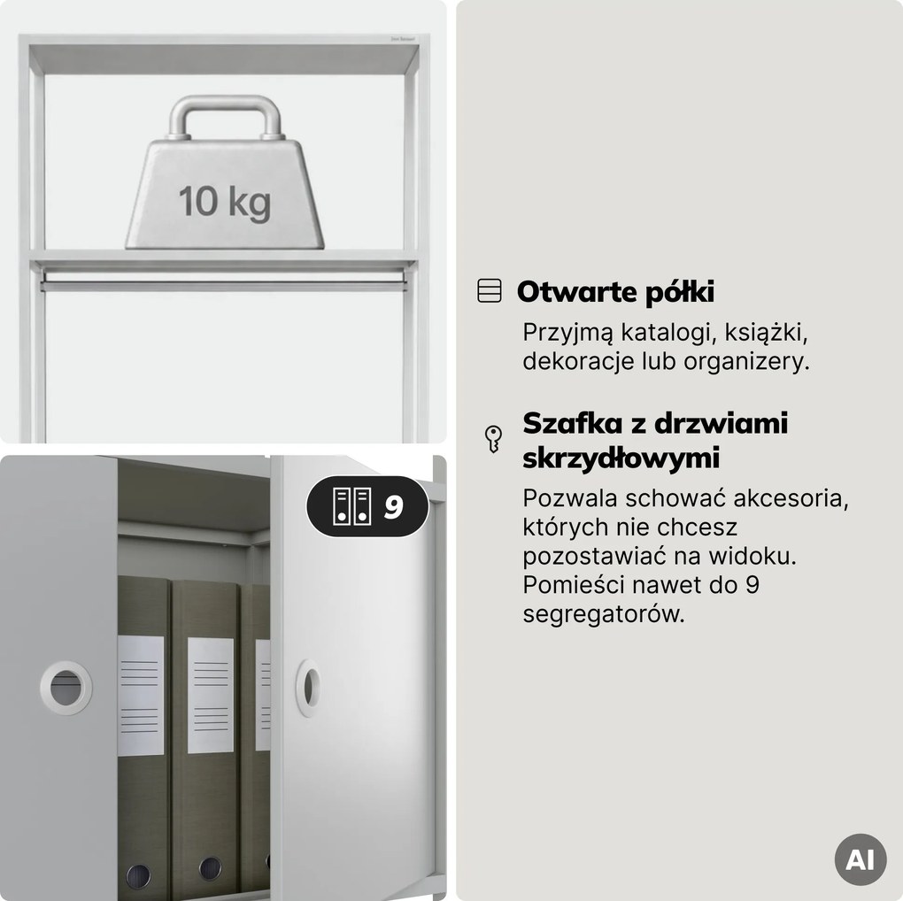 Regał biurowy otwarty z drążkiem na ubrania, do recepcji i poczekalni, metalowy, szary, 800x2200x400 mm: ARIEL