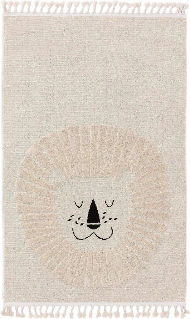 Kremowy dywan dziecięcy z motywem lwa Momo