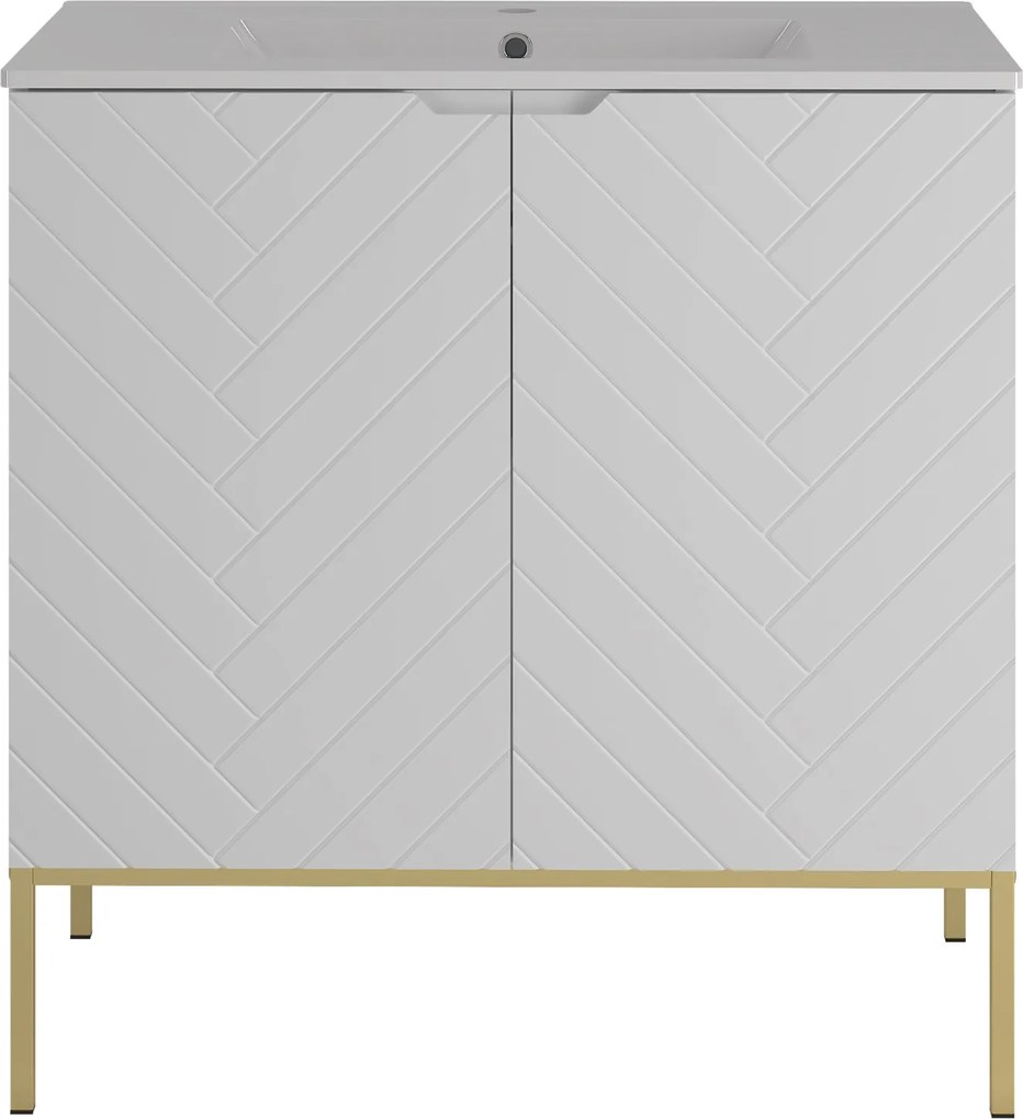 Szafka z umywalką wpuszczaną Aspen 08, biały mat/złoty, 80 cm - zestaw 3