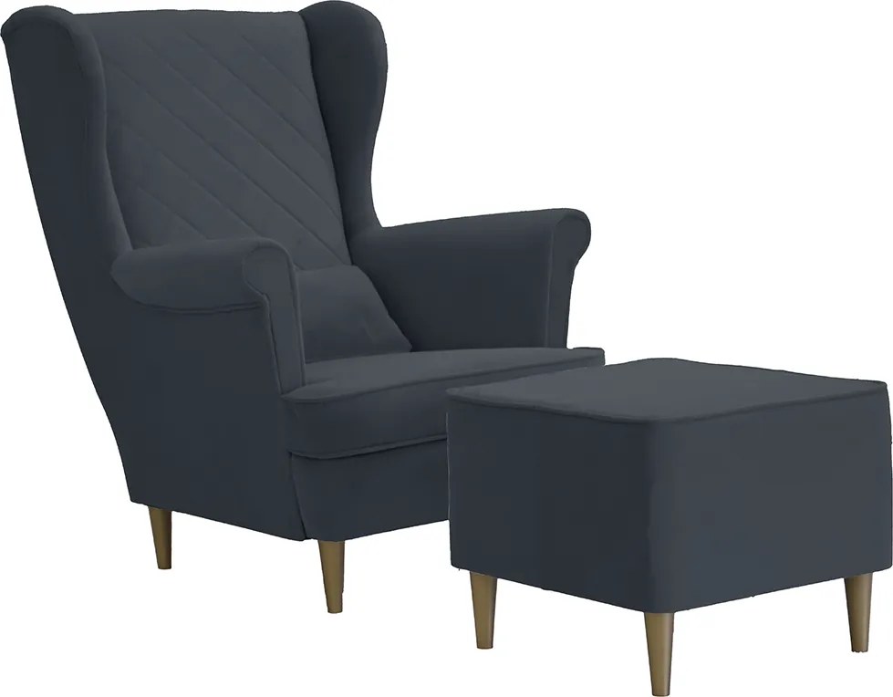 Fotel uszak skandynawski z podnóżkiem CLEO Szary