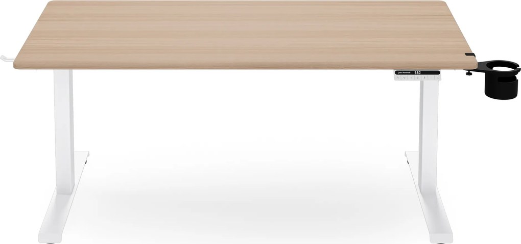 Biurko elektryczne z regulacją wysokości ergonomiczne białe/dąb sonoma,1400x700 mm: ARIA
