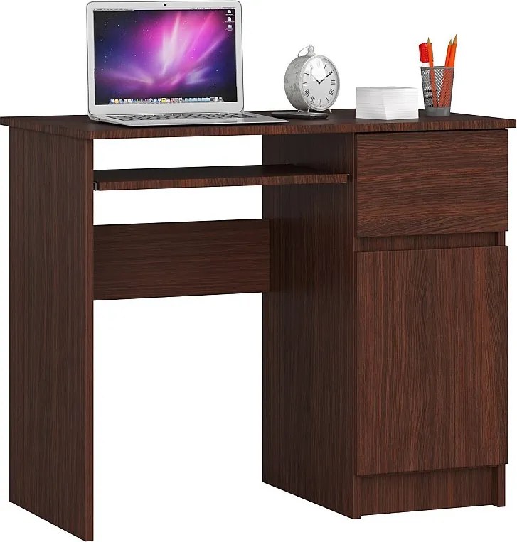 Biurko komputerowe AKORD PIKSEL Wenge 90 cm prawe 1 drzwi 1 szuflada kolor Wenge mat 3 półki 90x50x77 cm
