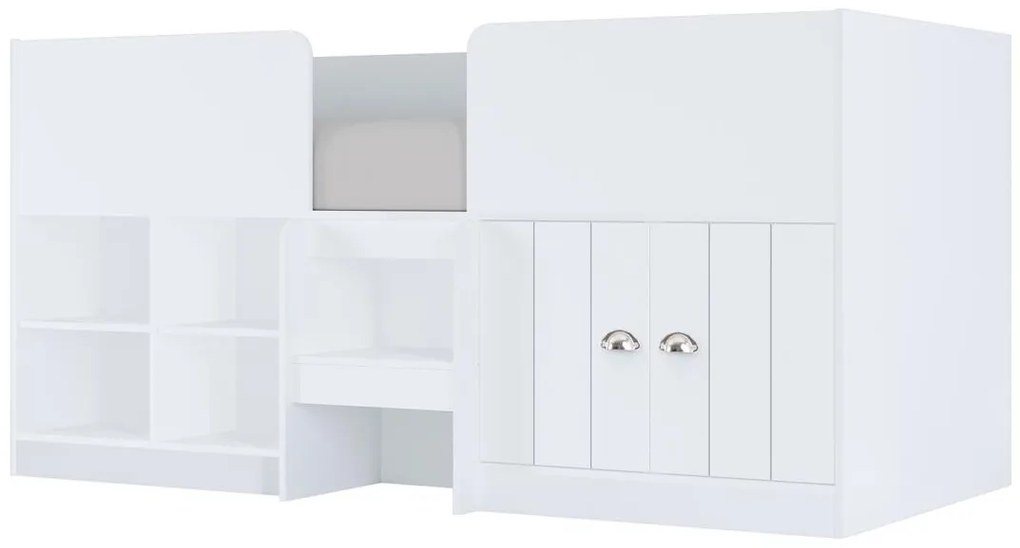 Łóżko podwyższone 90 x 190 cm ze schowkami - Biały - BOUTANIO