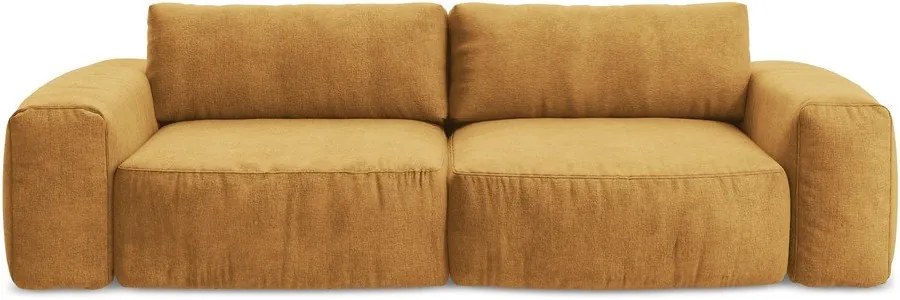 Musztardowa rozkładana sofa z tkaniny szenilowej 275 cm Kuki – Makamii