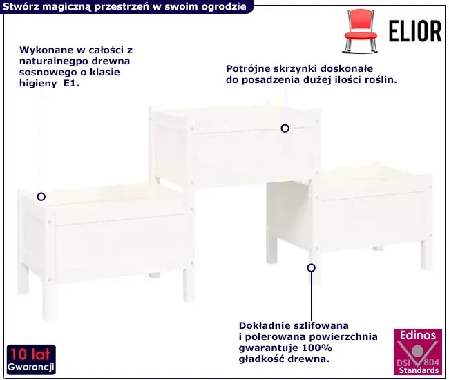 Rustykalna potrójna biała donica ogrodowa M4-W90