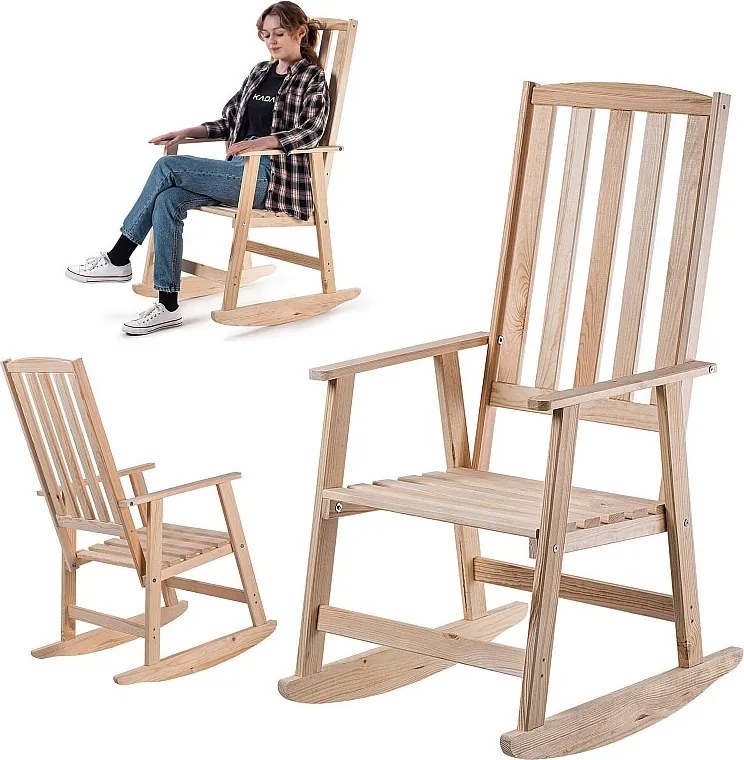 KADAX Fotel drewniany bujany Crenay naturalny